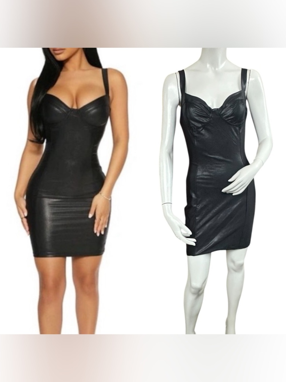 Naked Wardrobe Drip Black Sexy Dressy Faux Leather Bustier Mini Dress Size Large